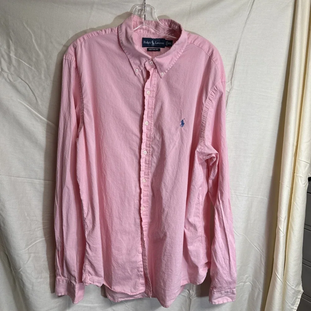 Ralph Lauren Men's Custom Fit Pink L/S Button Up Oxford Dress Shirt, XXL
